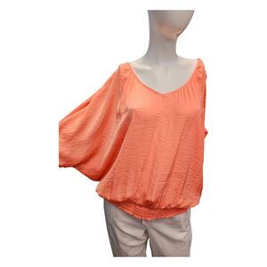 Jennifer Lopez Coral Cold Shoulder Top Womens size XL Doleman Sleeve Banded Wais